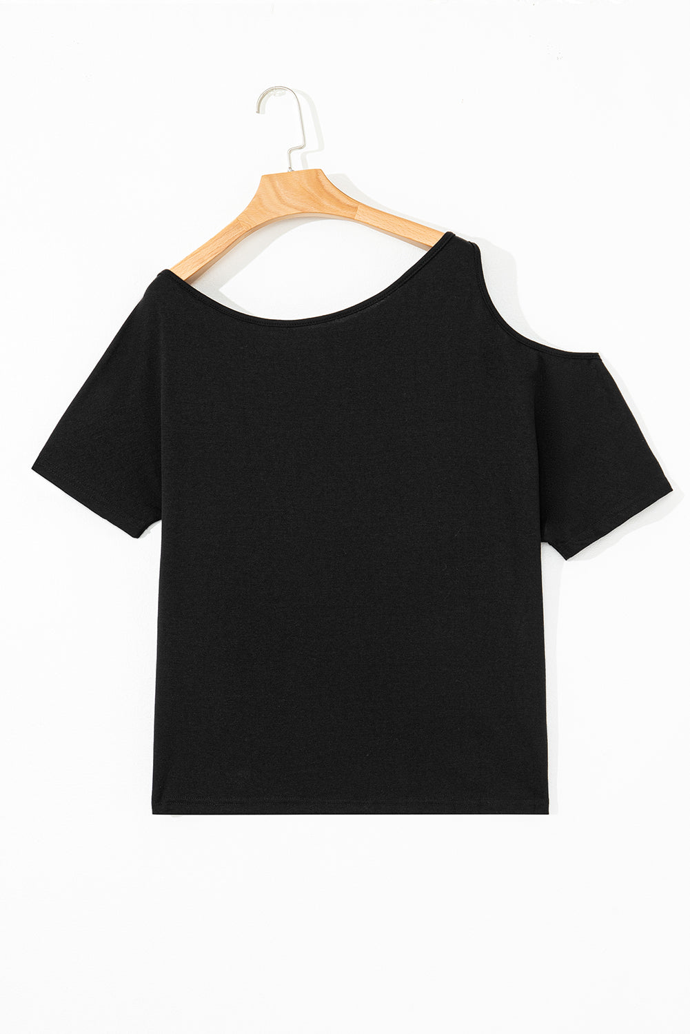 Solid Asymmetrical Neck Loose Casual T-Shirt