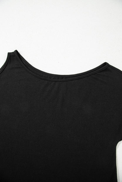 Solid Asymmetrical Neck Loose Casual T-Shirt