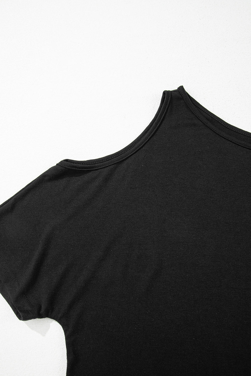Solid Asymmetrical Neck Loose Casual T-Shirt