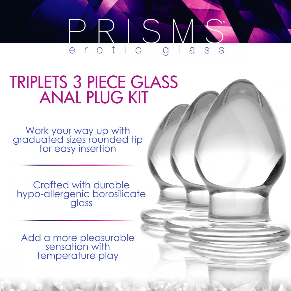 Triplets  3-Piece Glass Anal Plug Kit