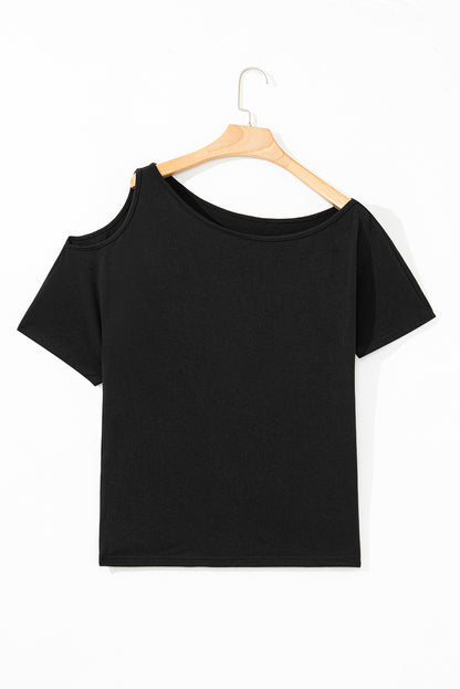 Solid Asymmetrical Neck Loose Casual T-Shirt