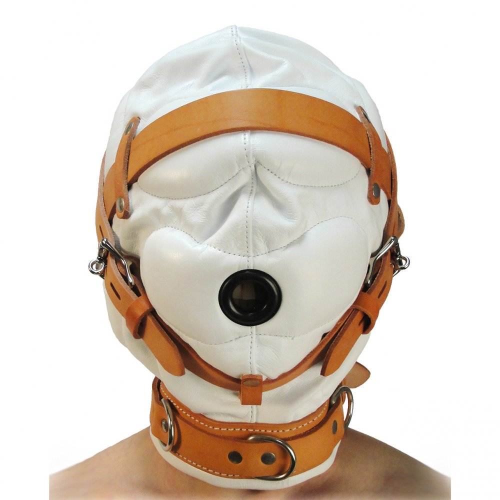 Total Sensory Deprivation White Leather Hood - Medium/Large (M/L)