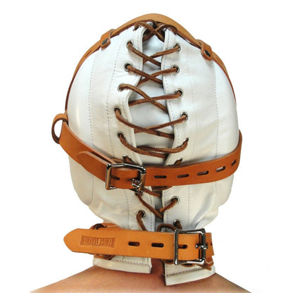 Total Sensory Deprivation White Leather Hood - Medium/Large (M/L)