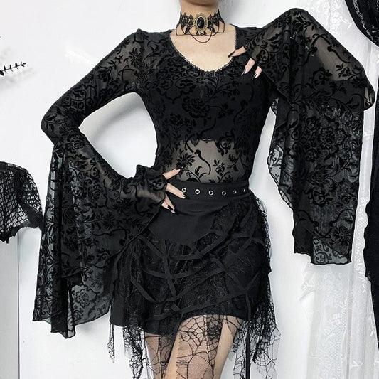 Gothic Flare Sleeved Bodysuit