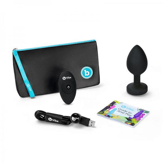 Remote Controlled - Vibrating Jewel Plug - Black (XXL)